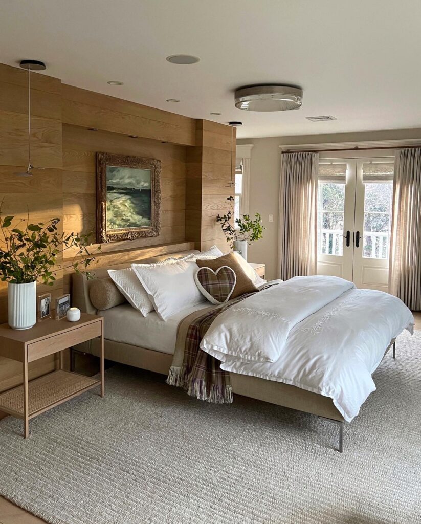 Primary bedroom, remodel, using Sawyer Mason flooring on divider wall separating dressing room