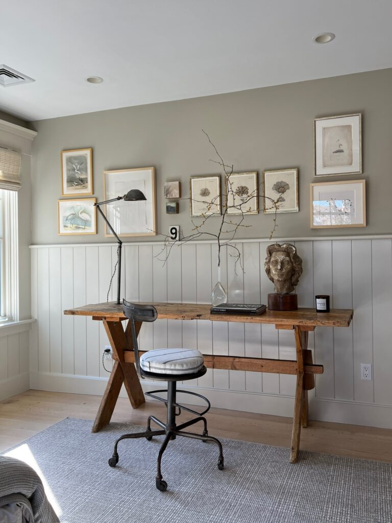 Vintage work from home desk with art gallery
